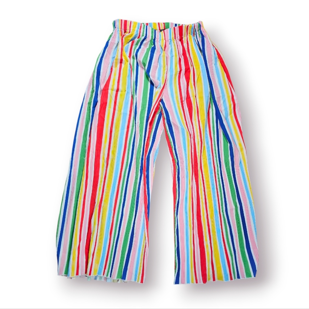 Love The Queen Rainbow‎ Colorful Striped Pleated Extra Wide Leg Pants Sz XL